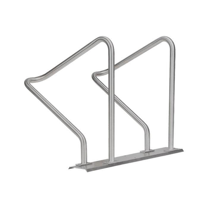 Modellbeispiel: Reihenanlehnbügel -Kalchas-  auf Trapezschiene, aus Stahl mit 2 Einstellplätzen (Art. 41095)
