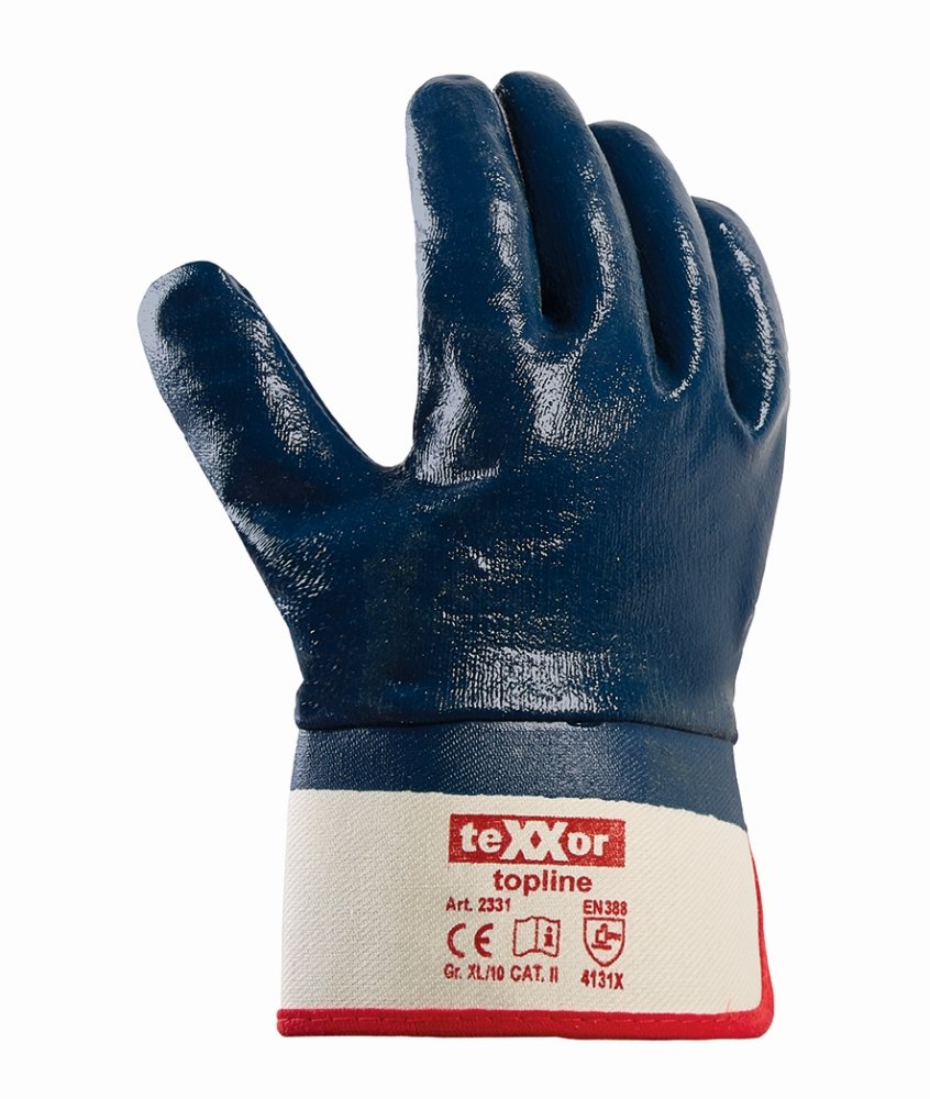 teXXor® topline Nitril-Handschuhe 'STULPE', Nitril-Vollbeschichtung (blau), 11 