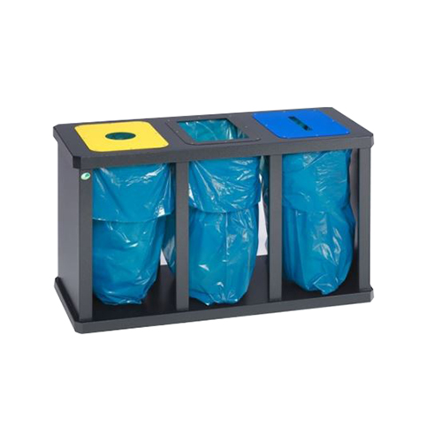 Modellbeispiel: Recyclingstation -Cubo Digna- mit 3 Einwurföffnungen und Klemmringen (Art. 35611)