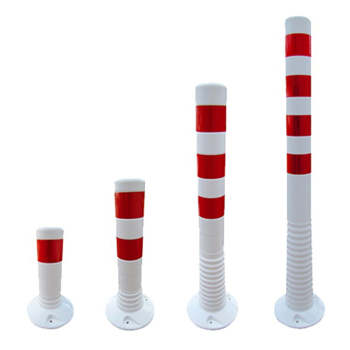Modellbeispiele: Absperrpfosten -Flexi Weiß- mit rot reflektierenden Streifen (v.l. Art. 412225, 412224, 412222, 412221)