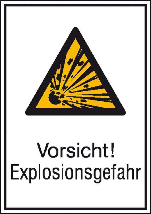 Modellbeispiel: Kombischild mit Warnzeichen und Zusatztext Vorsicht! Explosionsgefahr  (Art. 21.0404)