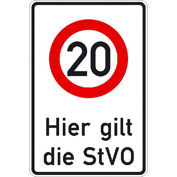 Modellbeispiel: Verkehrsschild Hier gilt die StVO, zulässige Höchstgeschwindigkeit 20 km/h (Art. 53.5828)