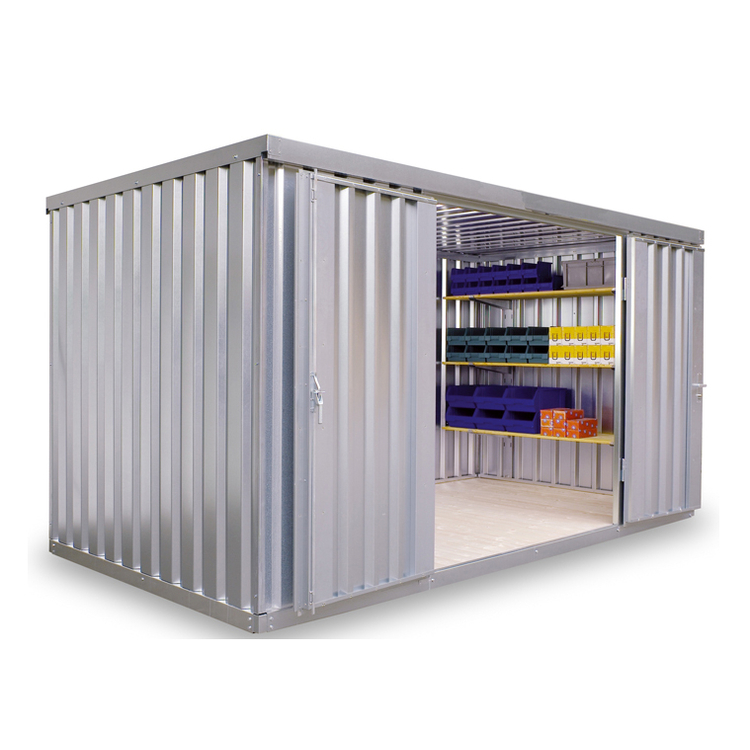 Anwendungsbeispiel: Materialcontainer -STMC 1400-, ca. 8 m², mit Holzfußboden (Art. 31926), Doppelflügeltür nur auf Anfrage