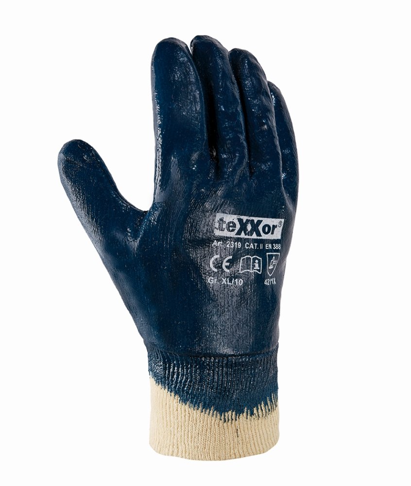 teXXor® Nitril-Handschuhe 'STRICKBUND', Nitril-Vollbeschichtung (blau), 11 