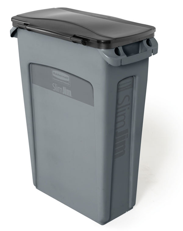 Anwendungsbeispiel: Abfallbehälter -Slim Jim- Rubbermaid mit Scharnierdeckel, schwarz (Art. 12527)