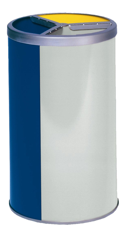 Modellbeispiel: Abfallbehälter -Cubo Delmar- 90 Liter mit 3 Einzelbehältern (gelb-blau-lichtgrau) ohne Dach (Art. 16656)