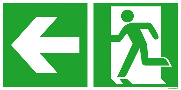 Modellbeispiel: Rettungsschild Notausgang (links) mit Richtungspfeil links  (Art. 38.0088)