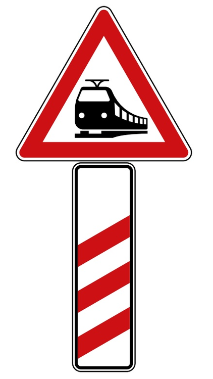 Modellbeispiel: VZ Nr. 156-10 Bahnübergang mit dreistreifiger Bake (Aufstellung rechts)
