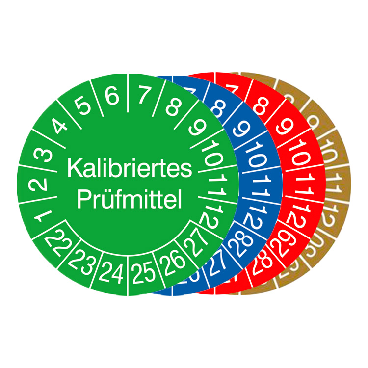 Modellbeispiel: Prüfplaketten mit Jahresfarbe (6 Jahre), Kalibriertes Prüfmittel