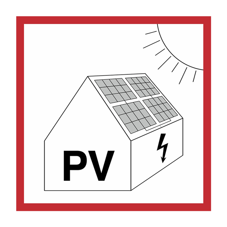 Elektrokennzeichnung/Warnschild, Warnung vor Gefahren durch Photovoltaikanlage
